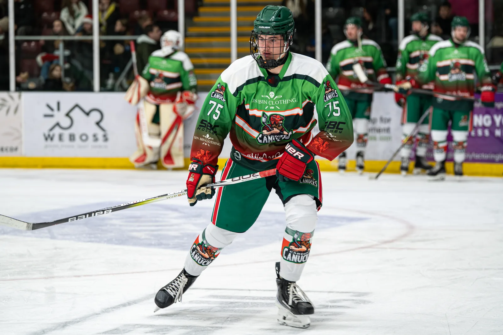 Harvey Rose (#75) warming up in December 2025. Archive photo; not the Milton Keynes fixture.