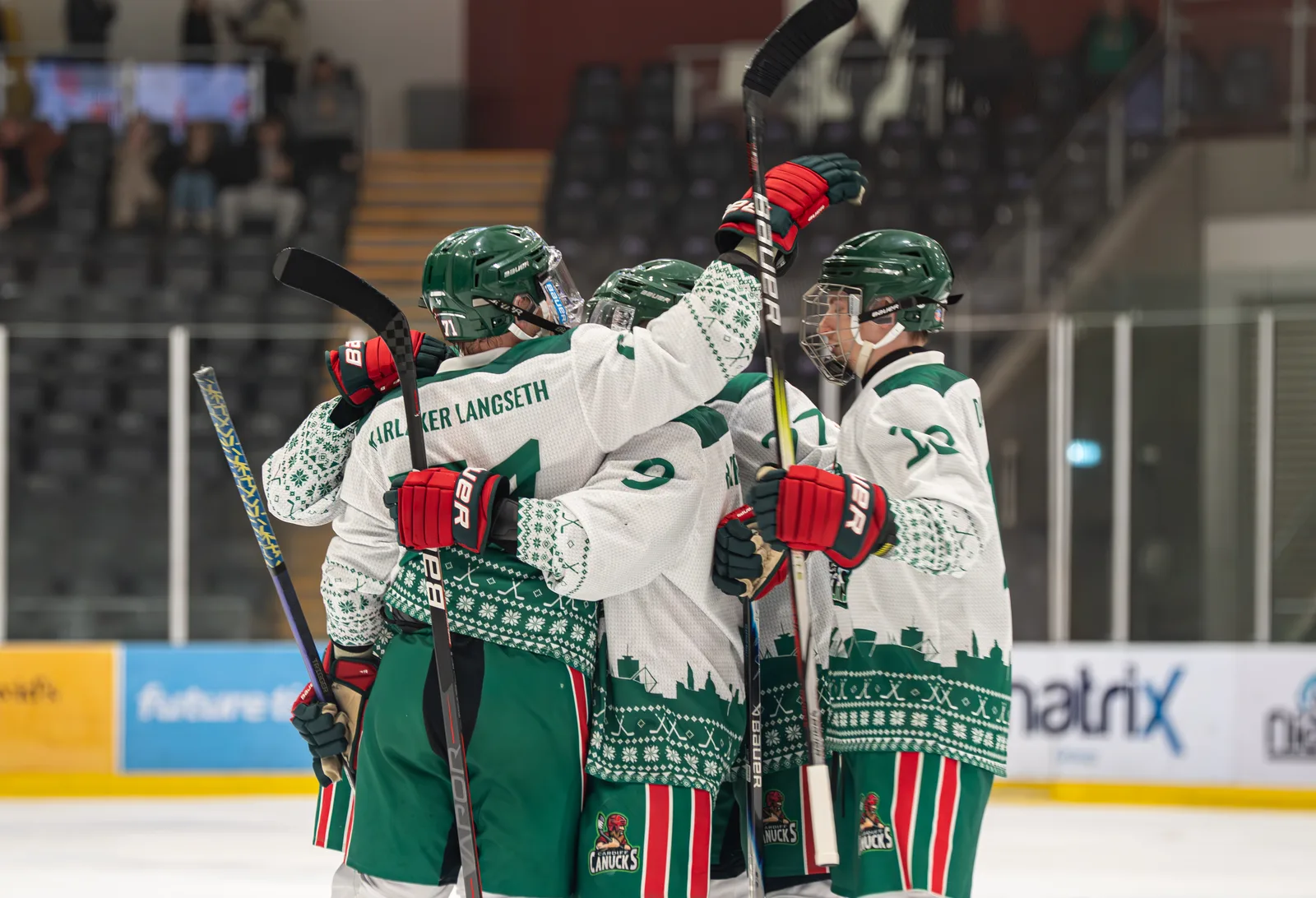 Cardiff teammates celebrate during the 3–1 derby win. This frame is not attributed to a particular goal.